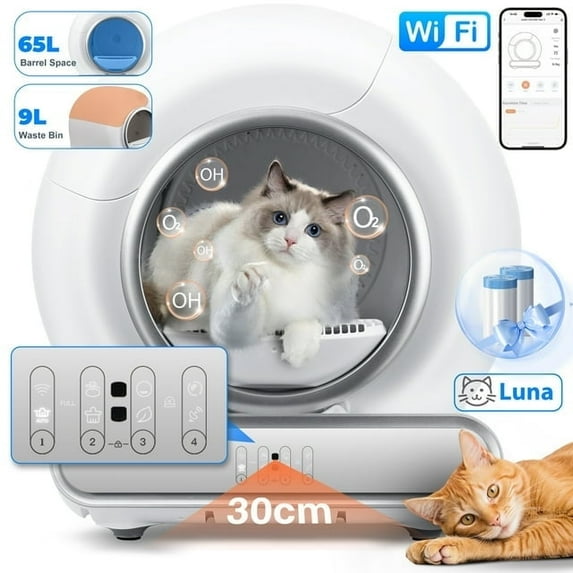 WNANEEZ Self Cleaning Cat Litter Box, Automatic Litter Box with APP Control, Odor Removal, Safety Protection, 65L+9L Large Capacity, Litter Box with 2 Liners