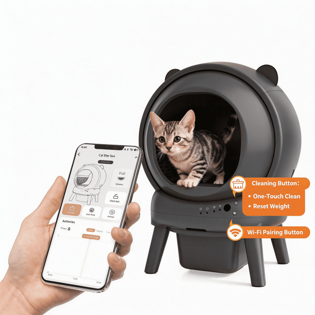 WNANEEZ Self-Cleaning Cat Litter Box, Automatic for Multiple Cats with Smart APP Control, Dual Safety Protection, Odor-Free Waste Disposal, Includes Trash Bags, grey