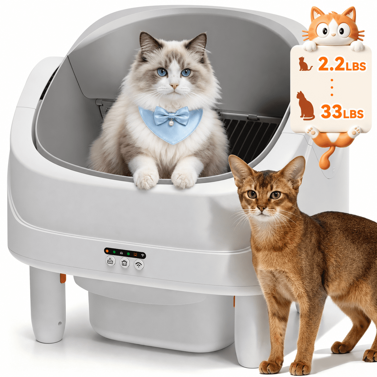 Qvamodo Self-Cleaning Cat Litter Box for Multiple Cats, Automatic 65 L Capacity with WiFi APP Control, Health Monitoring, Odor Control, Quiet Operation, Includes 2 Liner Rolls, Easy Setup