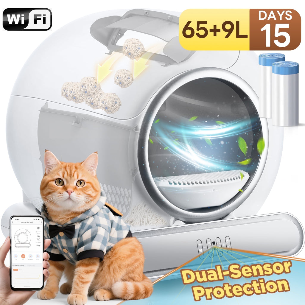 FaayFian Self Cleaning Cat Litter Box w/ Safety Sensors, Automatic Litter Box, 18LB & 65L+9L Large Capacity for Multi-Cat, Litter Box w/ No Disturb Mode,15 days Travles for One Cat, Dual Way Control