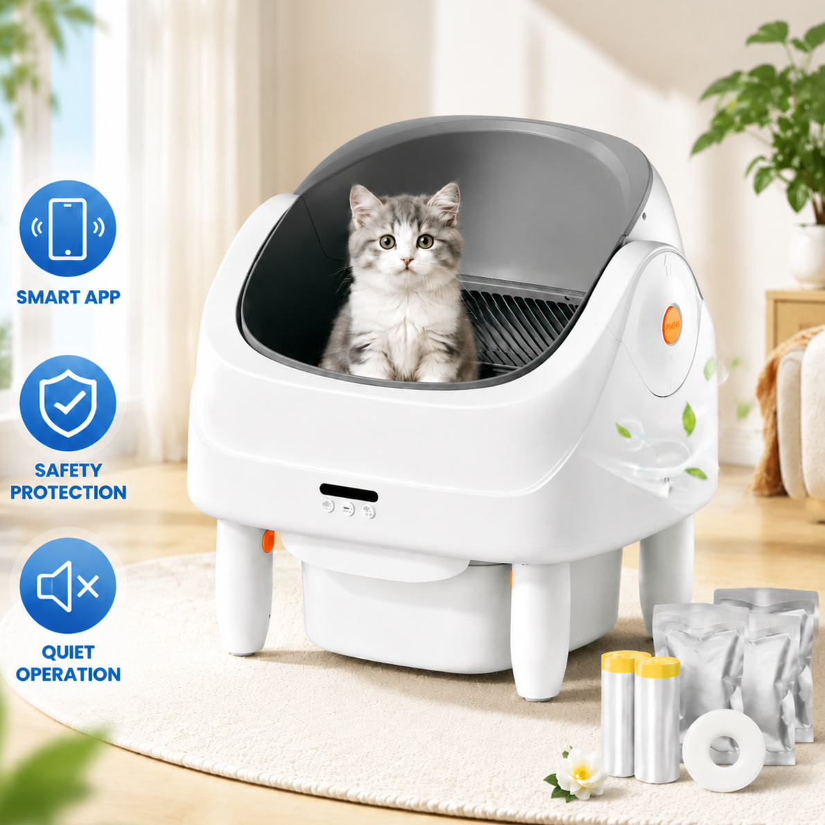 ZEJIXO Self Cleaning Litter Box with App Control & Health Monitoring, Automatic Cat Litter Box, Smart Cat Litter Box with Odor Control, 100L+11L Large Capacity Automatic Litter Box for Multi-Cat Homes