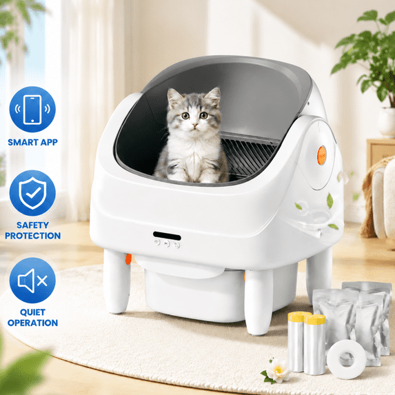 ZEJIXO Self Cleaning Litter Box with App Control & Health Monitoring, Automatic Cat Litter Box, Smart Cat Litter Box with Odor Control, 100L+11L Large Capacity Automatic Litter Box for Multi-Cat Homes