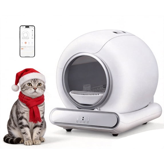 Campmoy Self Cleaning Litter Box, Automatic Cat Litter Box for Multiple Cats, 65L+9L Large Capacity, 2 Rolls Liner, Negative ion Deodorization, APP Control, Toilet Monitorin, White