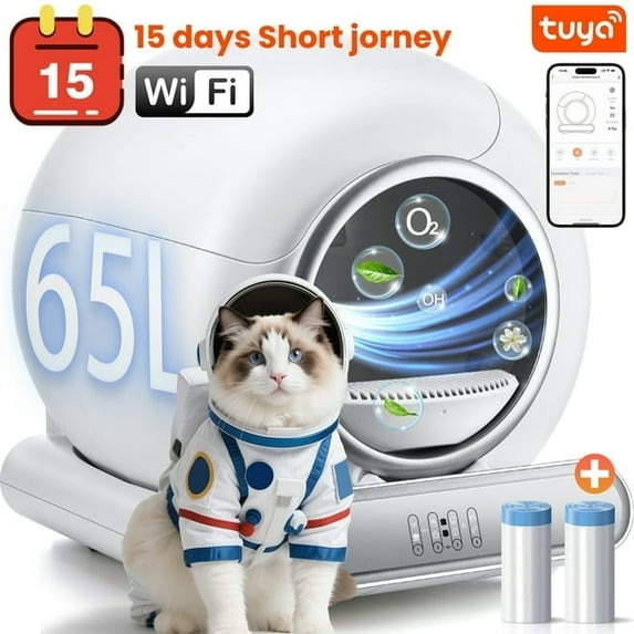 FaayFian Self Cleaning Litter Box, Automatic Cat Litter Box Self Cleaning for Multiple Cats, with Safety Protection, App Control, Quiet Operation, 1Rolls of Garbage Bags