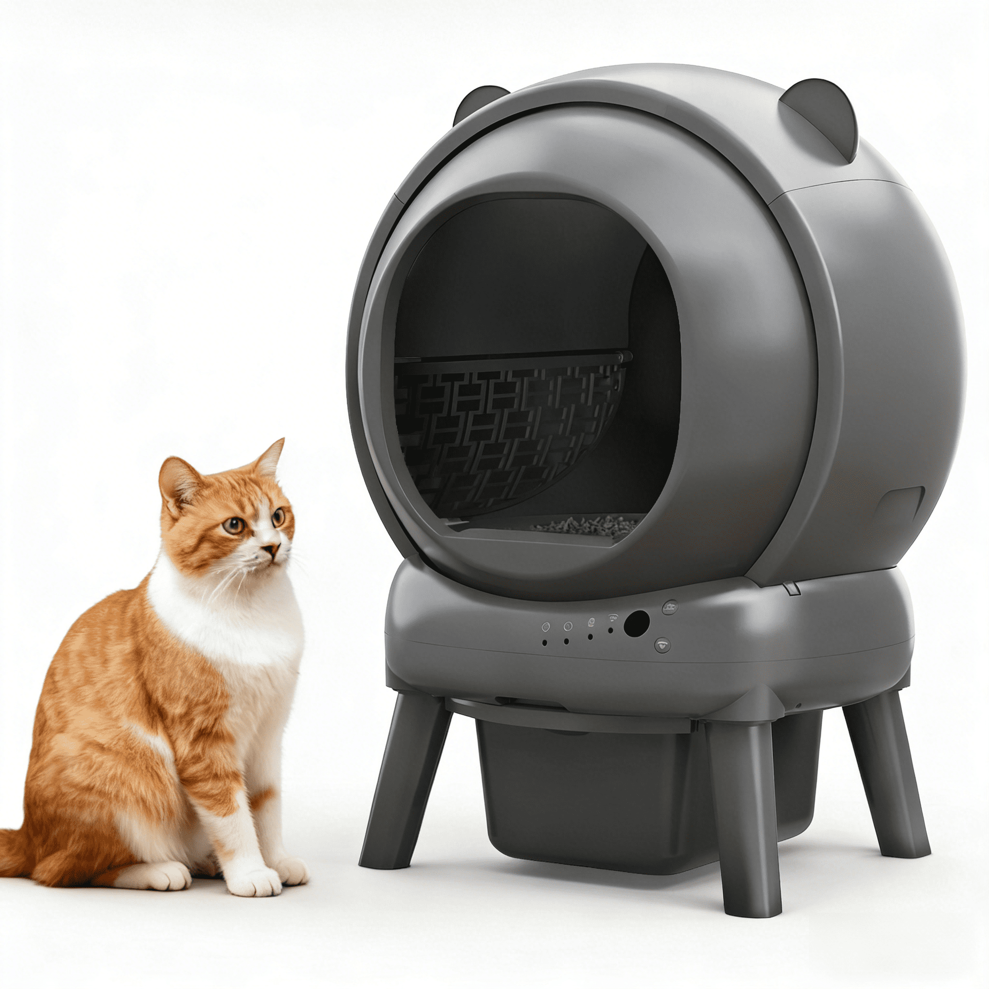 WNANEEZ Self Cleaning Litter Box, Automatic Litter Box, Odor Control, Cat Ears Design, 100L+15L APP Real-Time Monitor, Cat Litter-Boxes for Multiple Cats, Safety Sensors, with 2 Trash Bag + Cat Litter Mat