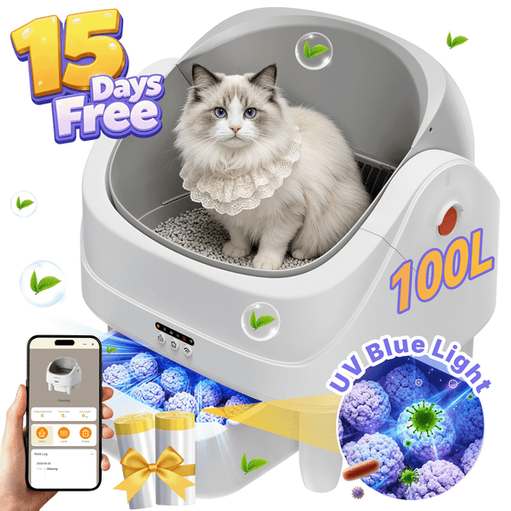 Qvamodo Self Cleaning Litter Box,Open Top Automatic kitty Litter Box with App Control for Multiple Cats, Safety Sensors Protection, Odor Control Includes 2 roll Liners,11L Large Waste Bin
