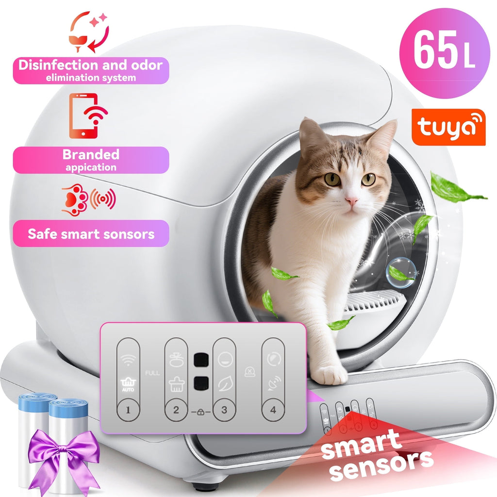 WNANEEZ Self Cleaning Litter Box, Automatic Cat Litter Box Self Cleaning for Multiple Cats, Smart Litter Box Scoopfree Covered Ultra Cleaning -Odor Removal -APP Control Smart Litter Box, White