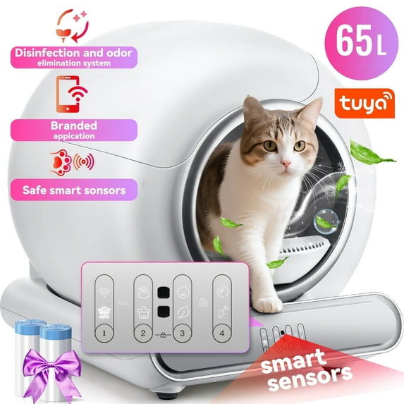 WNANEEZ Self Cleaning Litter Box, Automatic Cat Litter Box Self Cleaning for Multiple Cats, Smart Litter Box Scoopfree Covered Ultra Cleaning -Odor Removal -APP Control Smart Litter Box, White