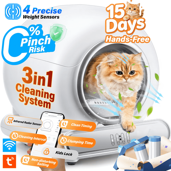 WNANEEZ Self Cleaning Litter Box, Automatic Litter Box with App Control & Touch Panel, Smart Cat Litter Box with Odor Control, Health Monitoring, 65L+9L Large Capacity for Multi-Cat Homes