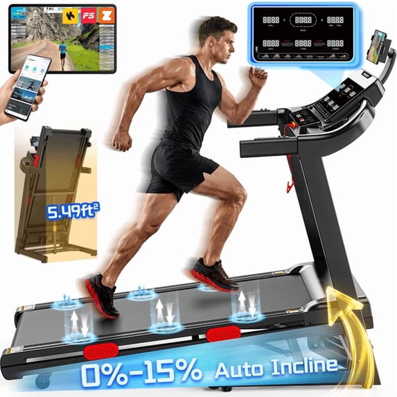 WNANEEZ 3.8 HP Smart Folding Treadmill with 15% Auto Incline: 5-in-1 Modes, Treadmill 300 LB Capacity — Portable treadmill for Home & Apartment Use, Gym Treadmill Equipment