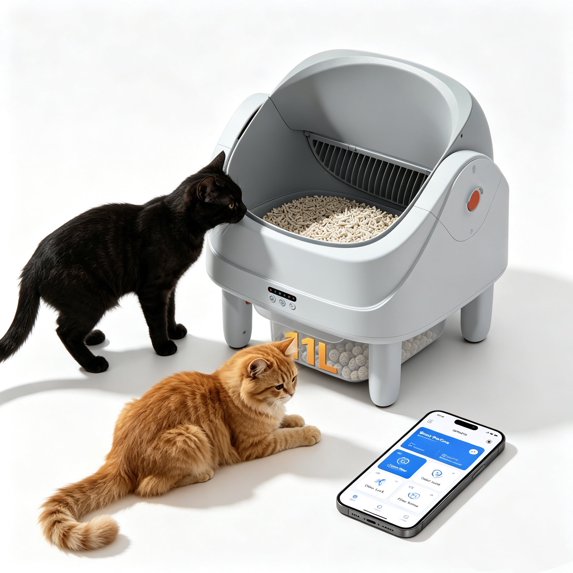Qvamodo Smart Open-Top Self Cleaning Cat Litter Box for Multiple Cats, Automatic Litter Box with 100L Large Capacity, 11L Sealed Waste Drawer, 7-Sensor Safety System, APP Control, UV Blue Light Odor Control