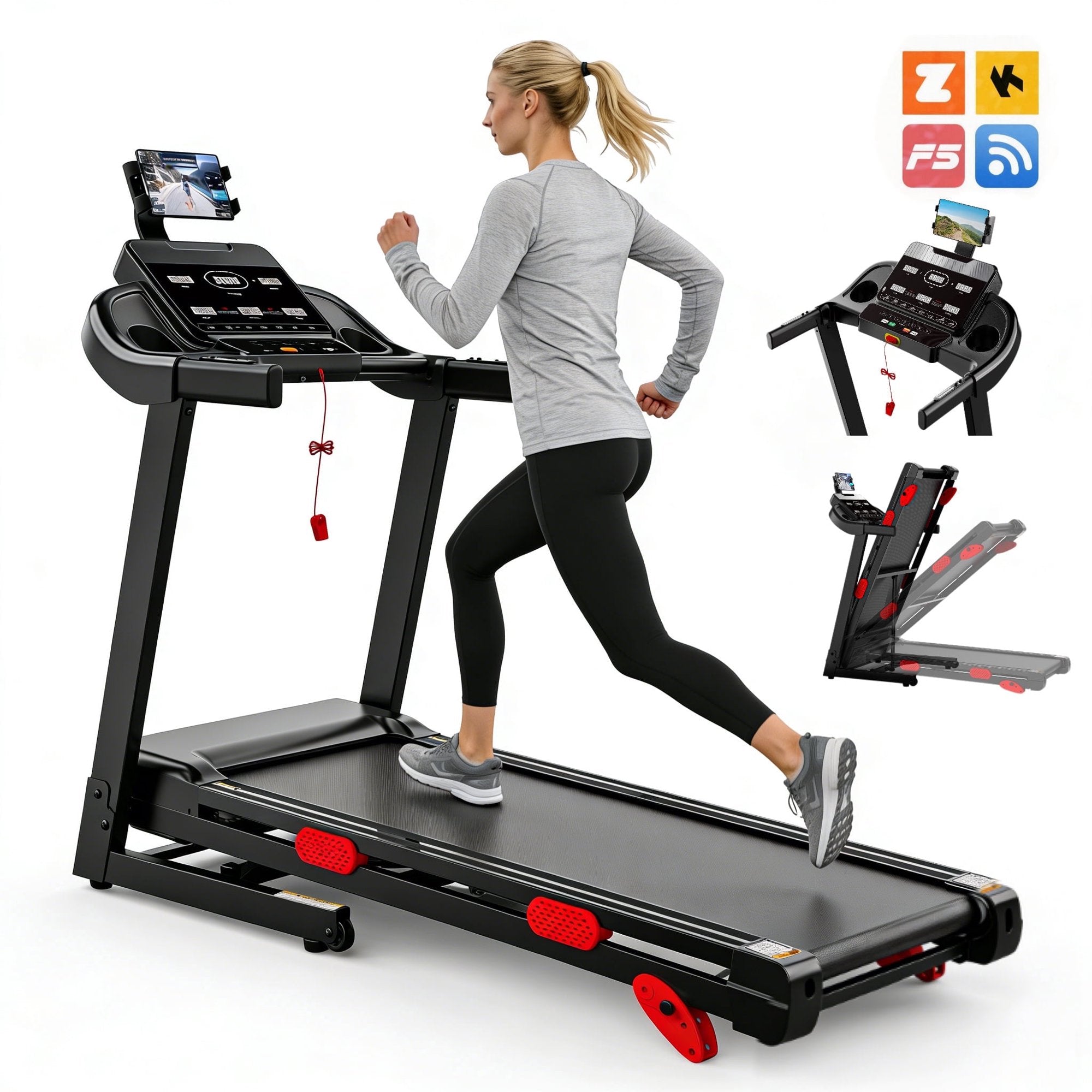 AQUGOKS Treadmill for Home with Incline, 3.75HP Folding Treadmill, 300 lbs Capacity, Compact Walking & Running Treadmill, Foldable Exercise Treadmill for Small Space, APP Control, Bluetooth Connectivity