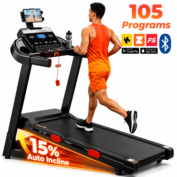 ZEJIXO Treadmill for Home with Incline, Folding Treadmill with 15% Auto Incline, 3.9HP Motor, 105 Workout Programs, App Control, Treadmill 300 lbs Capacity, Walking Running Exercise Treadmill