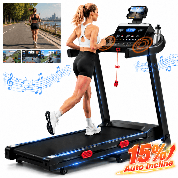 ZEJIXO Treadmill for Home with Incline, Folding Treadmill with 15% Auto Incline, 3.9HP Motor, App Control, 105 Workout Programs, Treadmill 300-340 lbs Capacity for Walking Running Exercise Fitness