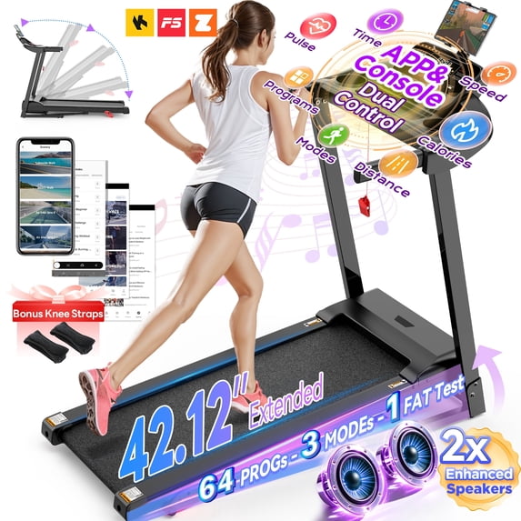 Famistar Treadmill for Home, Portable Folding Electric Exercise Treadmill with Adjustable Incline, APP Control, 64 Programs, 320 lb Capacity, 7.5MPH, Bluetooth Speakers, Running Walking Jogging, 03/28 Update