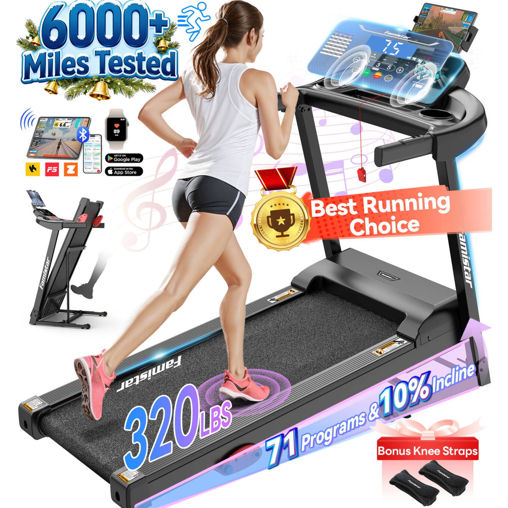 Famistar Treadmill for Home, Portable Folding Electric Exercise Treadmill with Adjustable Incline, APP Control, 64 Programs, 320 lb Capacity, 7.5MPH, Bluetooth Speakers, Running Walking Jogging, 12/23 Update