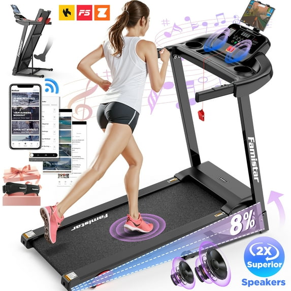 Famistar Treadmill for Home, Portable Folding Electric Exercise Treadmill with Adjustable Incline, APP Control, 64 Programs, 300 lb Capacity, 7.5MPH, Bluetooth Speakers, Running Walking Jogging, 12/23 Update
