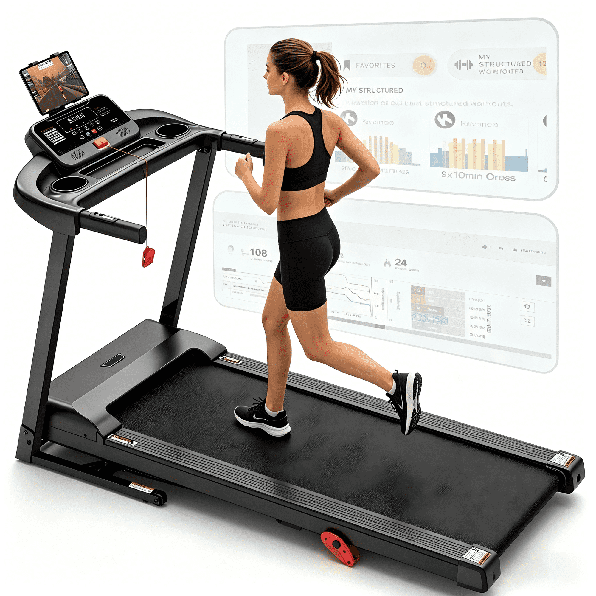 FaayFian Treadmill for Home Small with Incline - 3.8HP Quiet Walking Running Treadmill with Handles, 320LBS Capacity, Home Office Multi Portable Treadmills for Running Jogging Walking