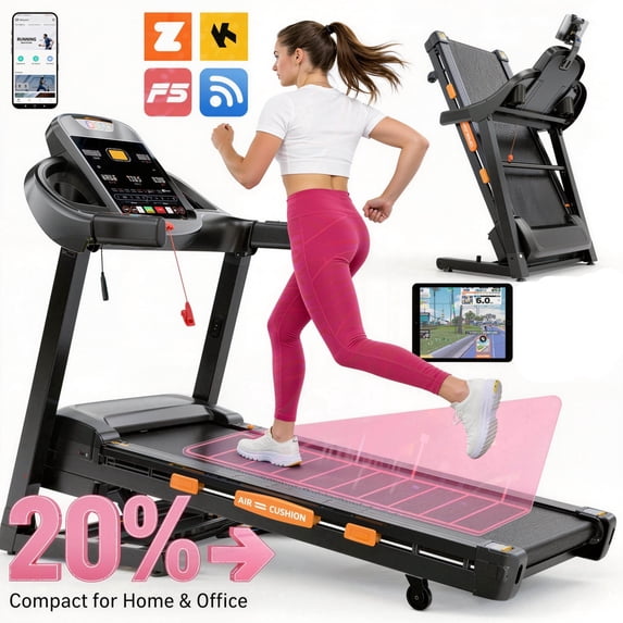 Qvamodo Treadmill with Incline,5HP Treadmills for Home,Portable Electric Treadmill with Handles,Compact Running Treadmills for small space, 300-400LBS Capacity, Exercise treadmill