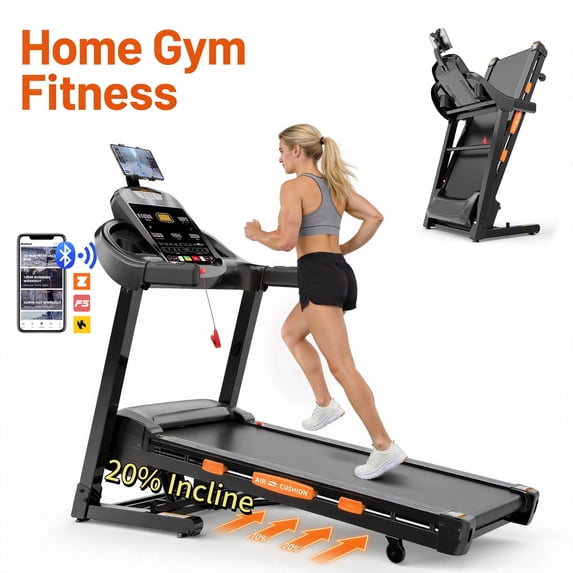 WNANEEZ Treadmill with Incline & Handle Bars | Compact Portable Walking Running & Treadmill for Home/Apartment | Wide Running Belt | Includes Workout Trainer Program with Bluetooth App