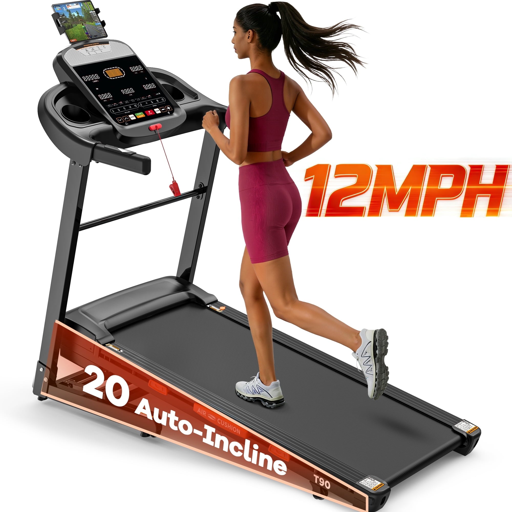 FaayFian Treadmill for Home with Hydraulic Fold, Bluetooth Connectivity, 20-Level Incline, 12 MPH Speed, 400 LBS Capacity & Extra-Large Step Counter