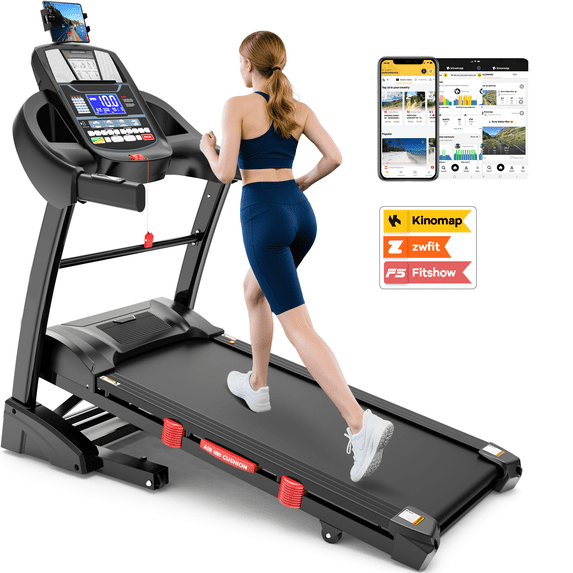 FaayFian Treadmills for Home, 4.75HP Quiet Brushless Folding Treadmill with Auto Incline, Dual Cushion System,Treadmill 300lb Capacity w/Holder for Cup & Phone, 64+3+3+1 Programs, Knee Gift