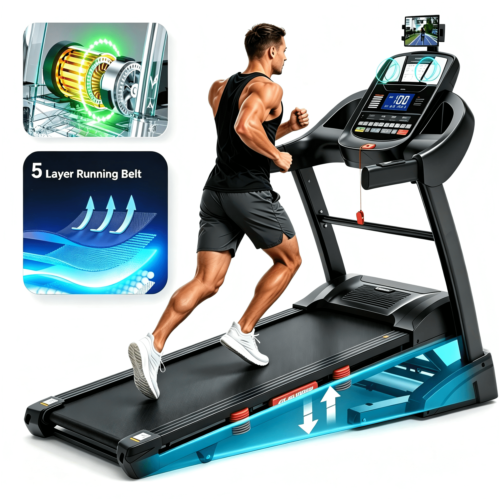 AQUGOKS Treadmills for Home with 20% Auto Incline - Wide Belt, 12MPH Max Speed, 400LBS Capacity, 5.05HP Heart Monitr Handle Bars