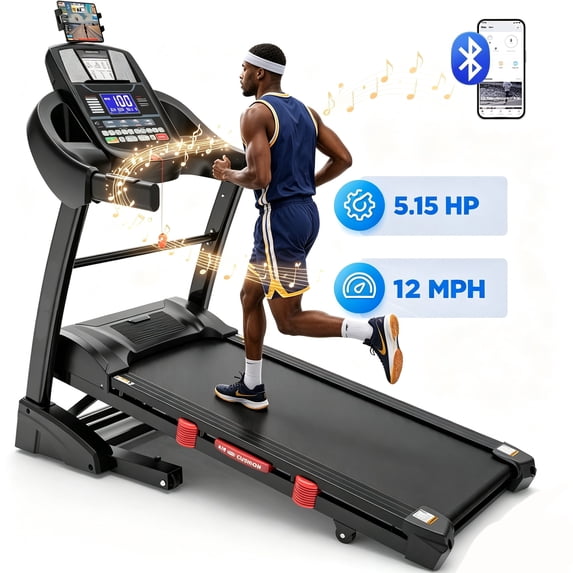 OXIBYPU HP Brushless Folding Electric Treadmill for Home with 20% Auto Incline,400lbs Capacity,12 MPH Portable Treadmill, 8+3 Programs(71 Programs), 18" Wide Running Belt