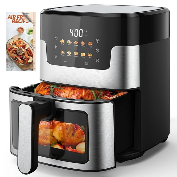 WNANEEZ 7.5 QT Digital Air Fryer Oven with Window – 10-in-1 Touchscreen Air Fryer, Nonstick Basket, 360° Air Circulation, 100 Liners Included, Easy Clean, Family Size