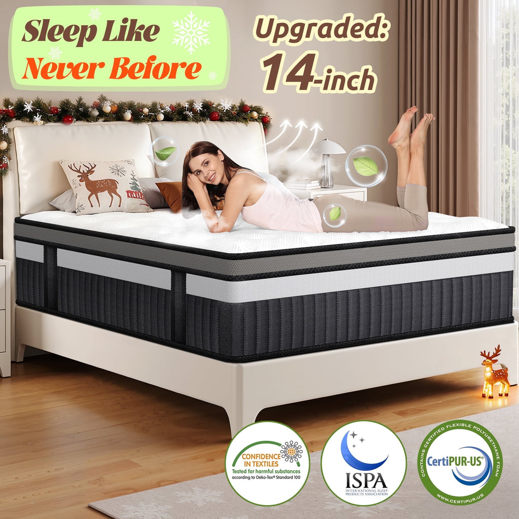 Qvamodo Queen Size Mattress in a Box, 14 Inch Gel Memory Foam Mattress for Cool Night & Pressure Relief, Medium Plush Feel with Motion Isolating, Breathable Fabric