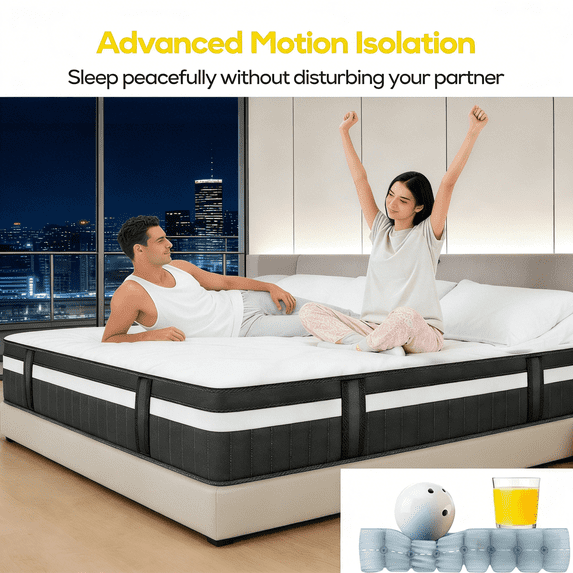 Qvamodo King Size Mattress 14 Inch Hybrid Mattress in a Box, King Mattress with Cooling Memory Foam & Pocket Coils, Medium Firm, Motion Isolation & Pressure Relief, CertiPUR-US Certified