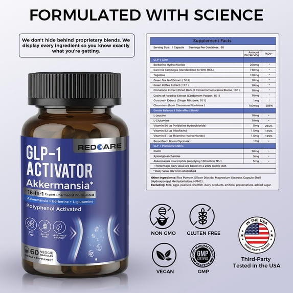 MAJUNES GLP-1 Daily Support 18-in-1 Berberine, Probiotic & Prebiotic, Gut Health & Metabolism Support for Women & Men, (60 Capsules)
