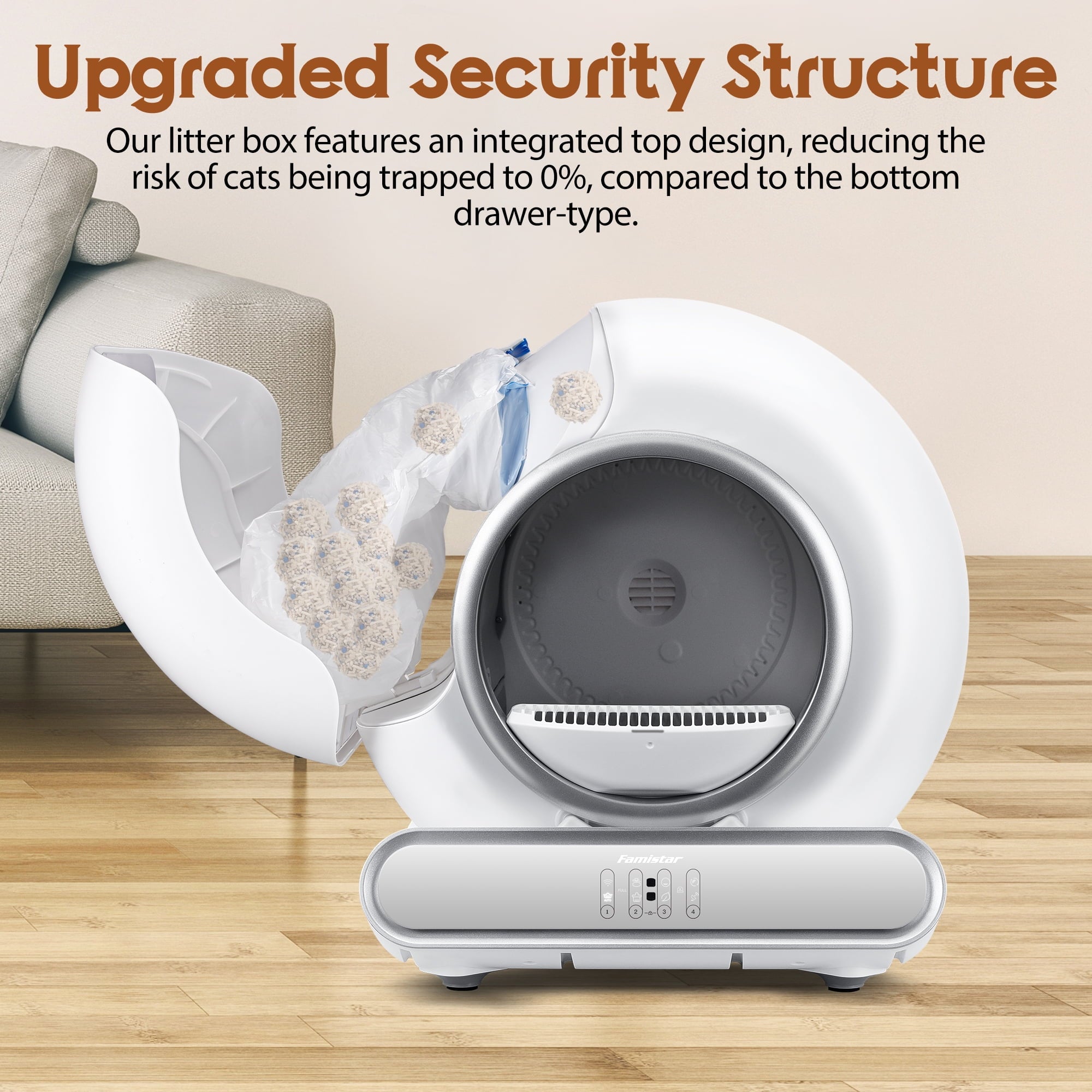 Campmoy Self Cleaning Cat Litter Box, Automatic Litter Box w/ Liner, Dual Sensor Protection for Multi Cat, APP+ Panel Control, Odor Removal, Health Monitoring, Large Capacity Litter Box