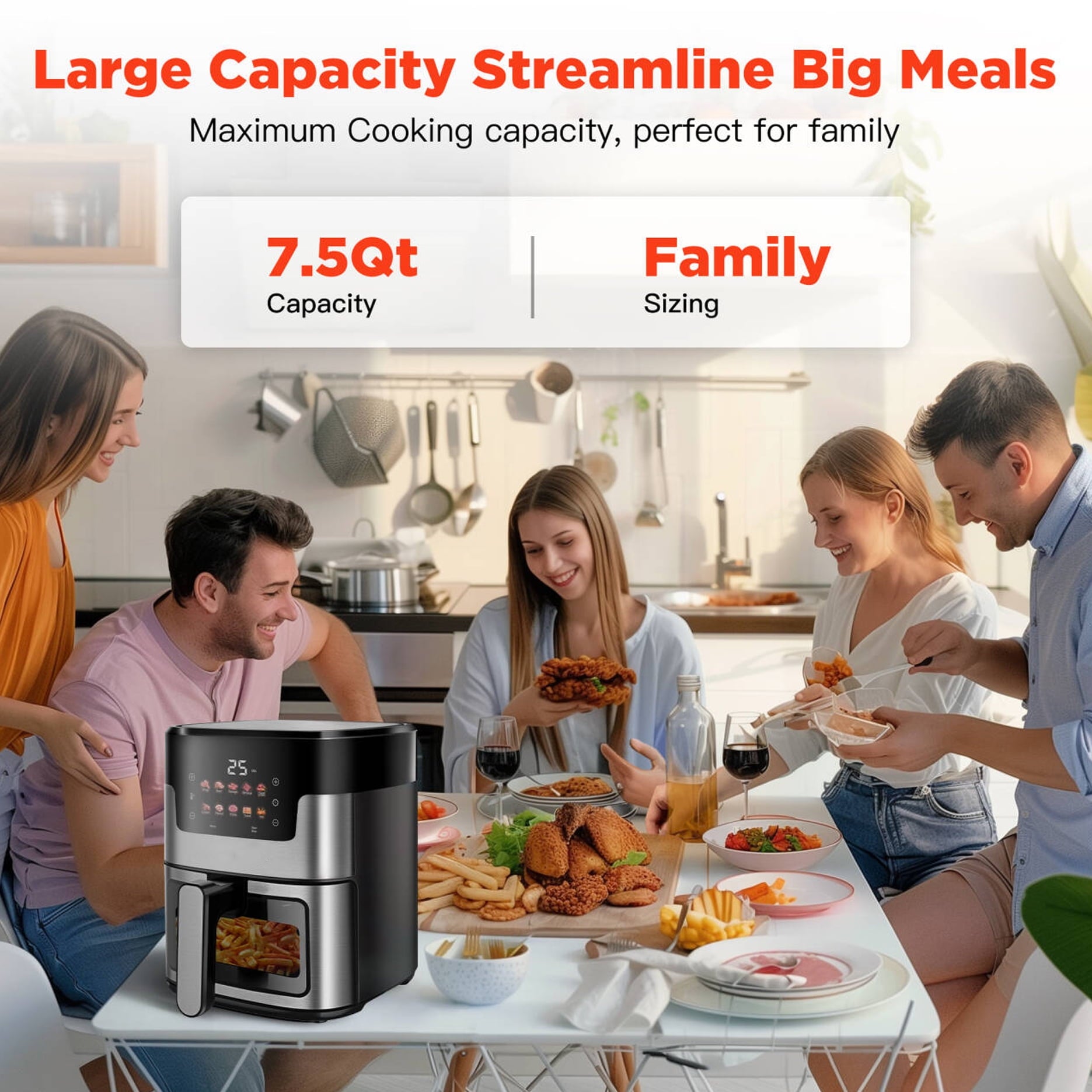 FaayFian 7.5QT Air Fryer Oven, 10 in 1 Oil-Less Air Fryer Toaster Oven, Dishwasher-Safe, 100Pcs Liner