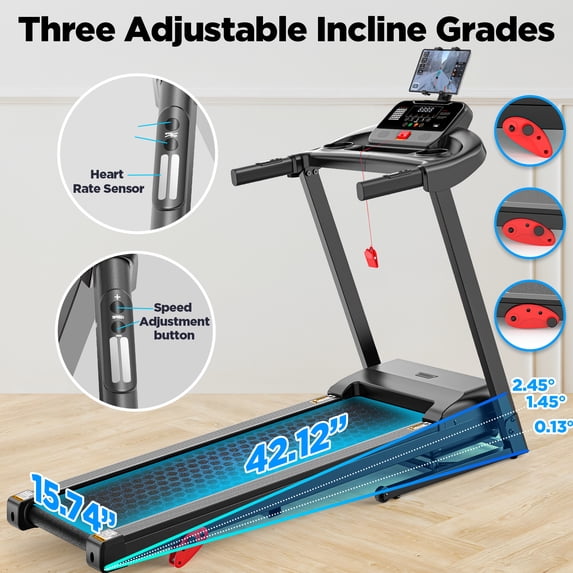 Qvamodo 2.5HP Folding Treadmill for Home, Treadmill 300 lbs Capacity, Manual Incline Treadmill, Bluetooth Connectivity, Device Holder,71 Programs
