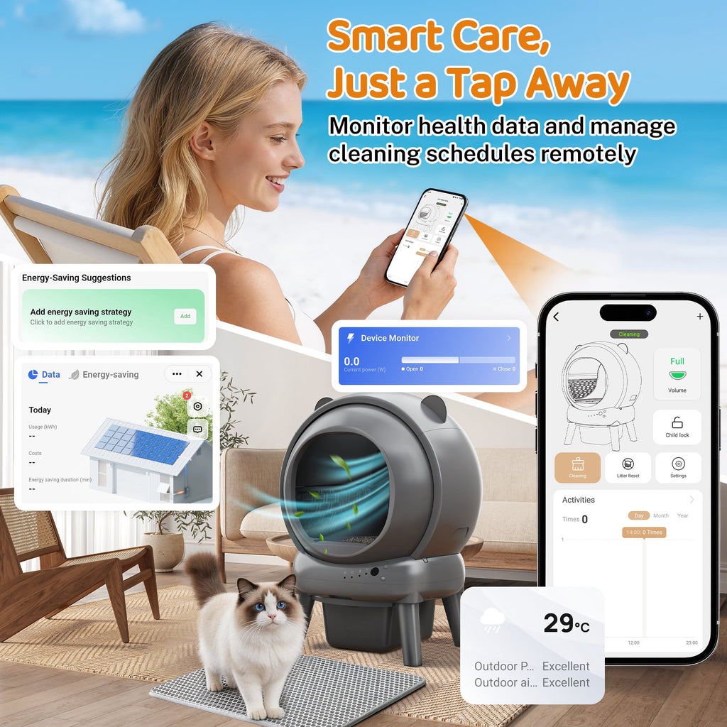 Famistar Automatic Cat Litter Box Self Cleaning, 100+15L Large Size Litter Box, 2.4G WiFi APP Control, Odor Removal, Safety Protection with Litter Mat & Liner