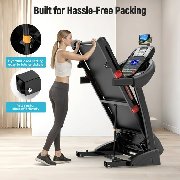 Qvamodo 4.8HP Walking Running Treadmill with Automatic Incline, Treadmill with 64+3 Preset Programs, 300lb Capacity, 20-Lvel Auto Incline Running Treadmill for Home Gym