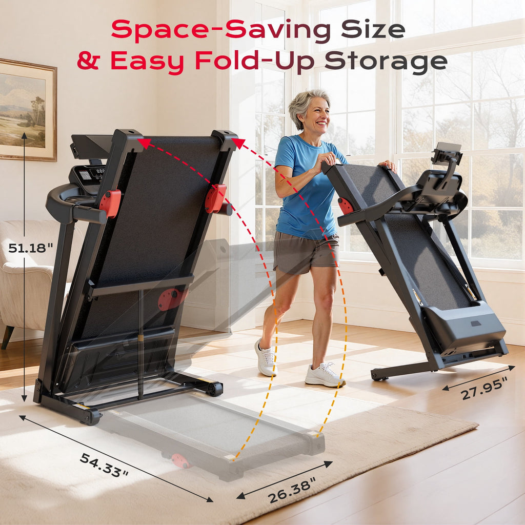 FaayFian Treadmill 300lbs Capacity, Folding Treadmill for Home with 6% Incline , 0.6-7.5MPH, APP Control, Shock Absorption, 71 Programs, Home&Office