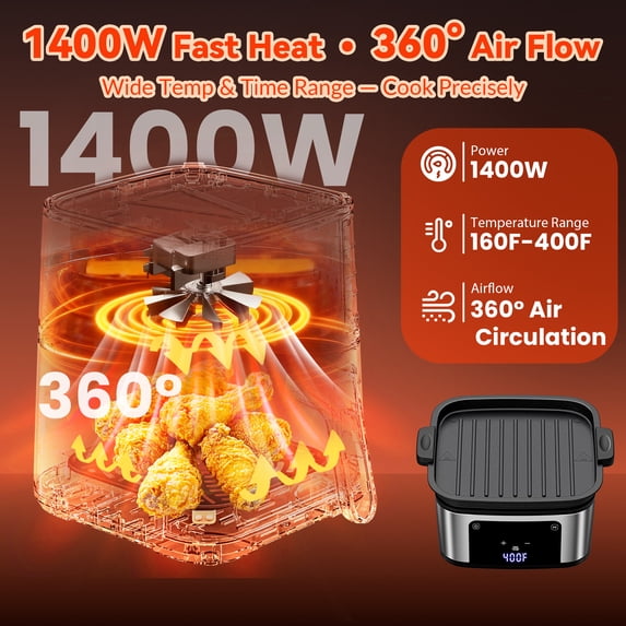 Famistar Air Fryer Oven With Grill,8-in-1 7.5Qt Multifunction Air Fryer, Digital LED Touch Screen,Nonstick Dishwasher-Safe Basket,95% Less Oil,100Pcs Liner