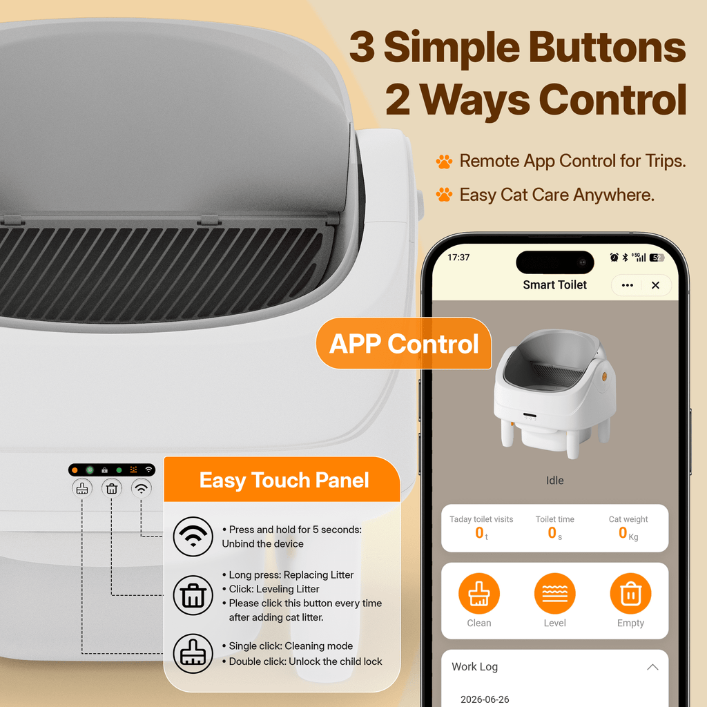 Qvamodo Self-Cleaning Cat Litter Box for Multiple Cats, Automatic 65 L Capacity with WiFi APP Control, Health Monitoring, Odor Control, Quiet Operation, Includes 2 Liner Rolls, Easy Setup