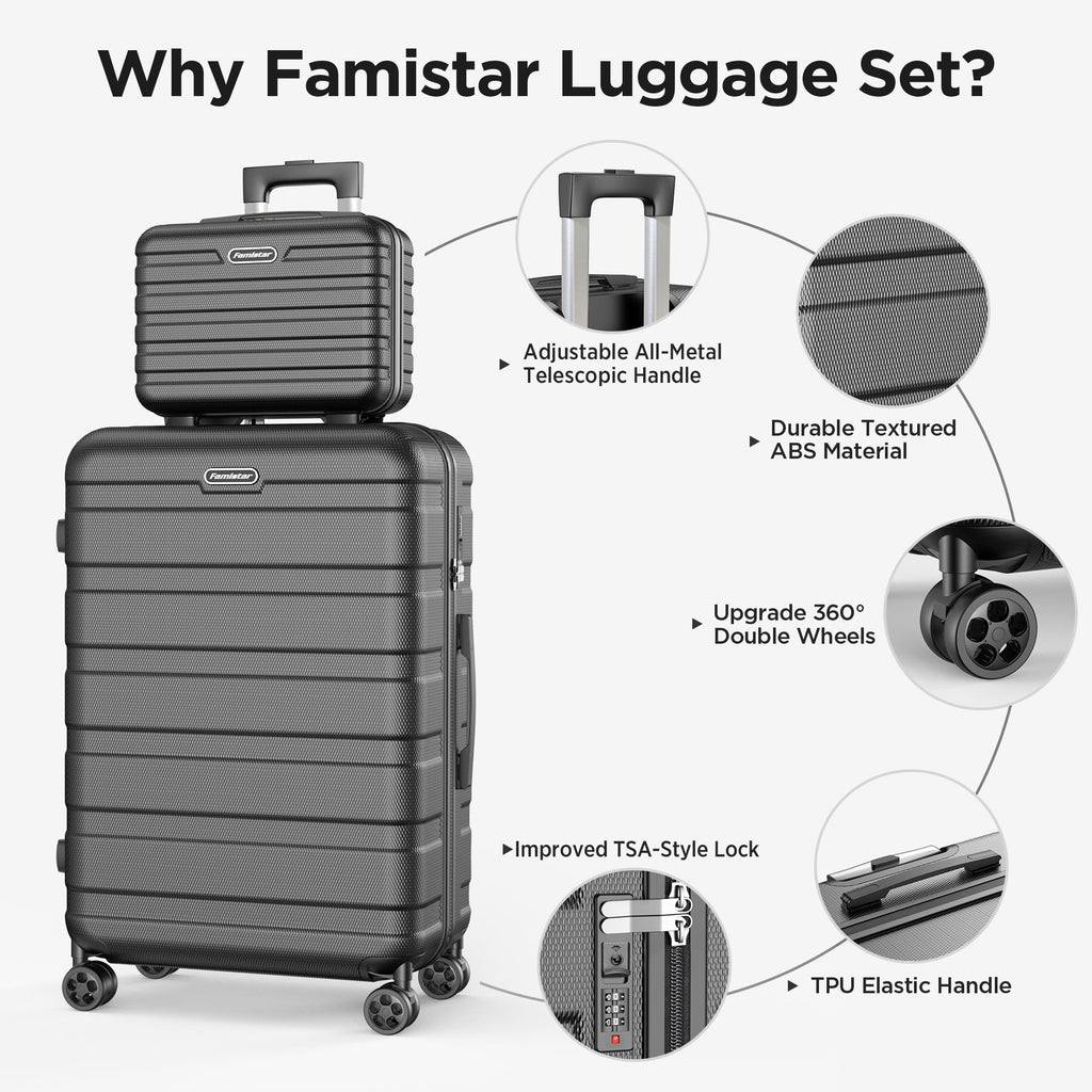Hardside Luggage 11 Pcs Set, Hardshell Suitcases with Spinner Wheels & TSA Lock, 14" Travel Case, 20" Carry-On Luggage, 24" Checked Luggage, 28" Checked Luggage, Black
