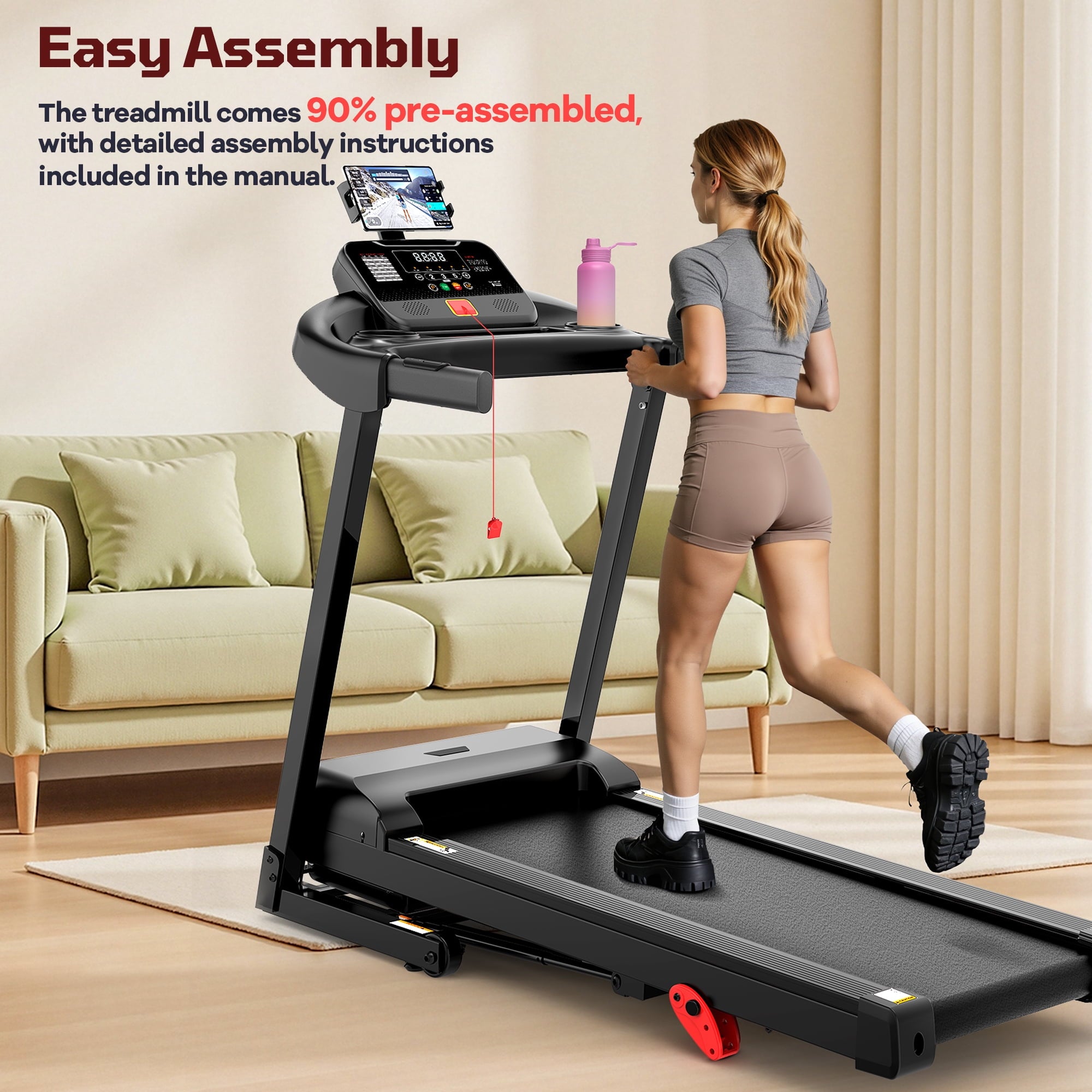 Famistar 3.5HP Foldable 4-in-1 Treadmill with 12% Incline, APP Connectivity & Bluetooth Speakers, 330 lbs Capacity, 64 Programs, Treadmill for Home/Office, Walking Jogging Machine, Knee Strap Gift