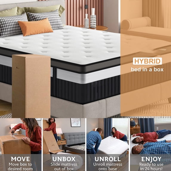 Campmoy 14inch Queen Mattress, Memory Foam Mattress, Bed in a Box, Medium Firm, Zoned Pressure Relief, Certified Safe Foams & Fabric, Breathable & Cooling Mattress
