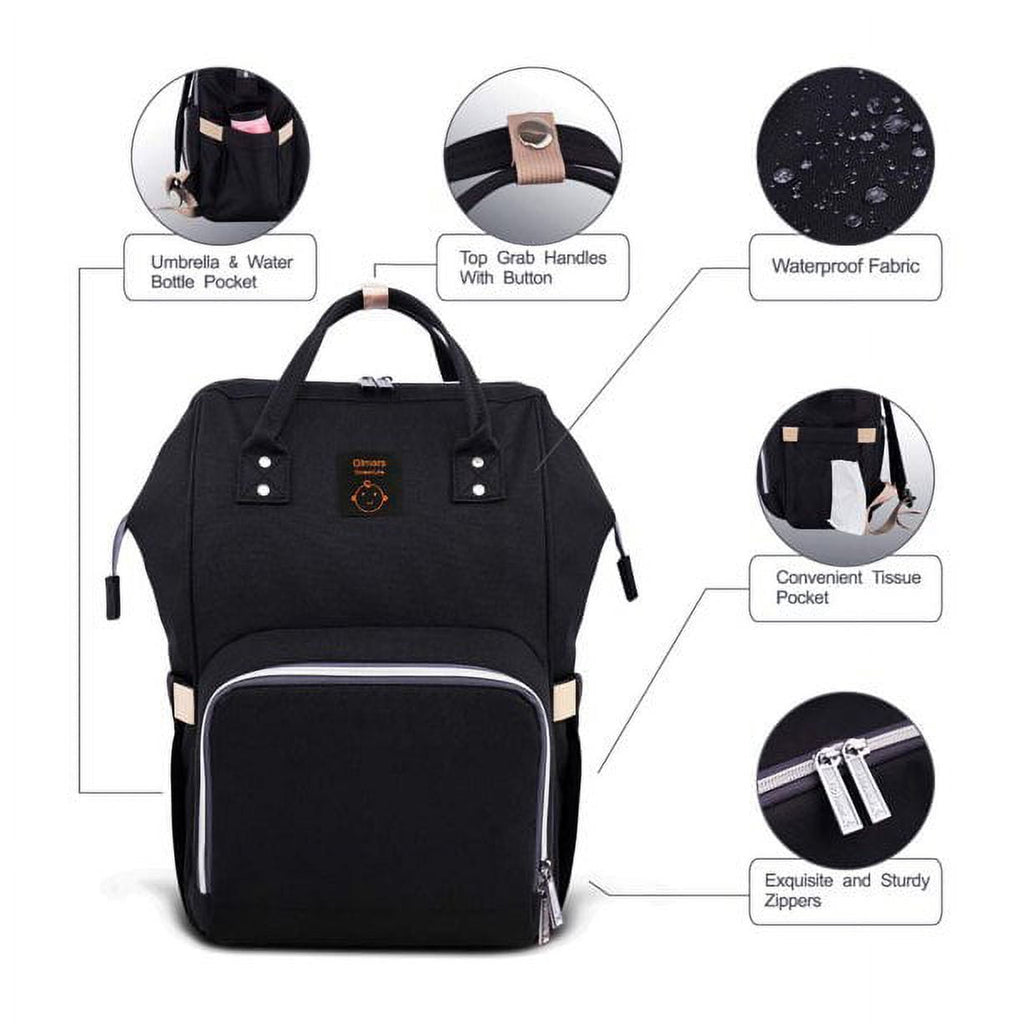 MAJUNES Diaper Bag Backpack, Large Capacity Travel Baby Backpack Bags Multi-Functional Maternity Nappy Bag, Breathable Shoulder Strap Waterproof with Insulated Pockets,Black
