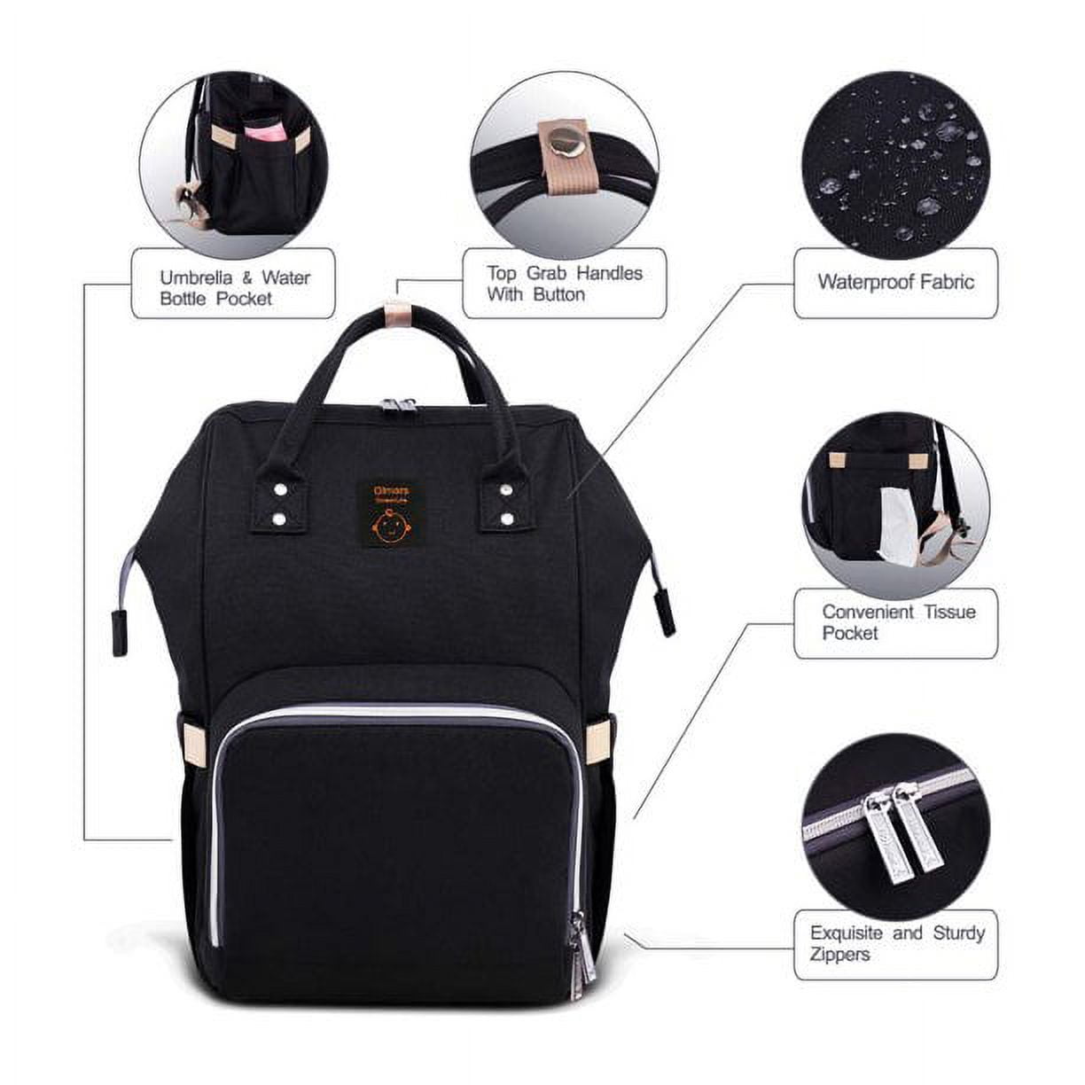 MAJUNES Diaper Bag Backpack, Large Capacity Travel Baby Backpack Bags Multi-Functional Maternity Nappy Bag, Breathable Shoulder Strap Waterproof with Insulated Pockets,Black