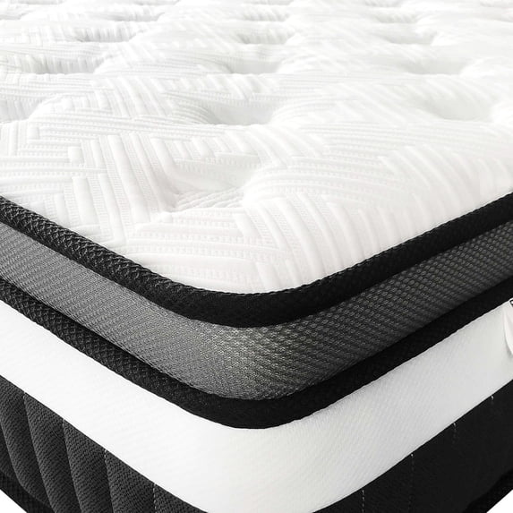Qvamodo King Mattress, 14 Inch Hybrid Medium Firm King Size Bed in a Box - CertiPUR-US Certified Memory Foam, King Size mattress for Pressure Relief, Cooling Sleep, and Motion Isolation
