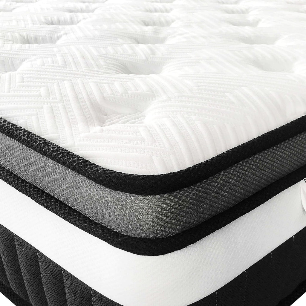 Qvamodo 14 Inch Queen Mattress - Memory Foam Mattress, Medium Firm Feel, CertiPUR-US Certified Cool & Pocket Springs, 3D Knit Fabric, Motion Isolation, Hybrid Mattress Queen in Boxed Delivery