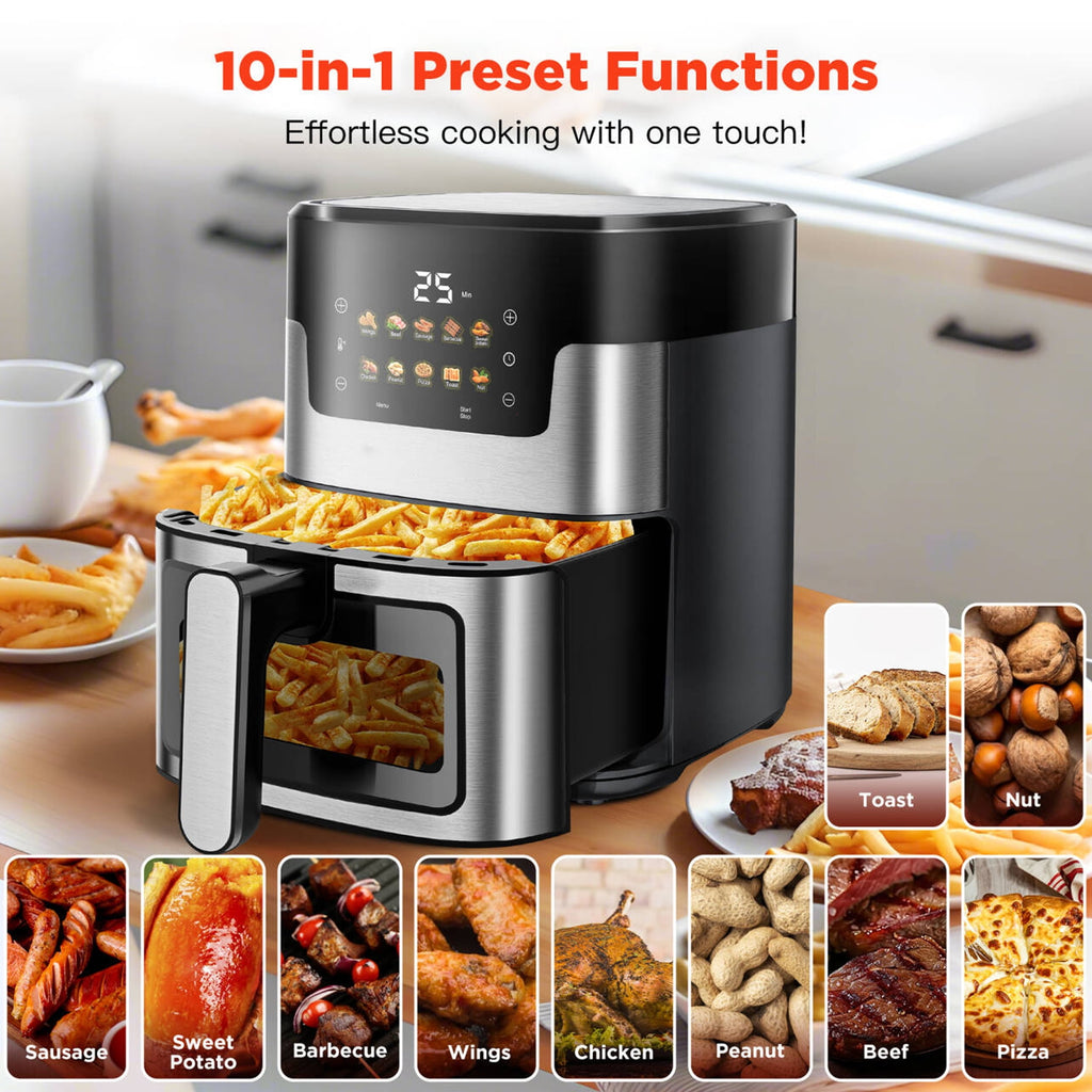 FaayFian 7.5QT Air Fryer Oven, 10 in 1 Oil-Less Air Fryer Toaster Oven, Dishwasher-Safe, 100Pcs Liner