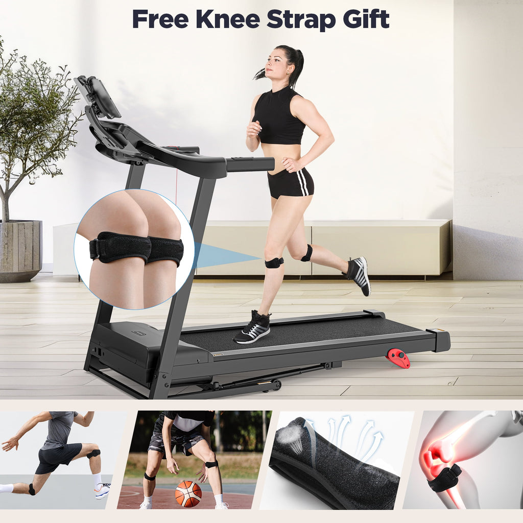 Qvamodo 3HP Folding Treadmill with Incline for Home, 300LBS Capacity Portable Treadmill, Free Training Classes with APP, 64+3+3+1 Program, Air damping System, 7.5MPH Jogging Walking Exercise Machine