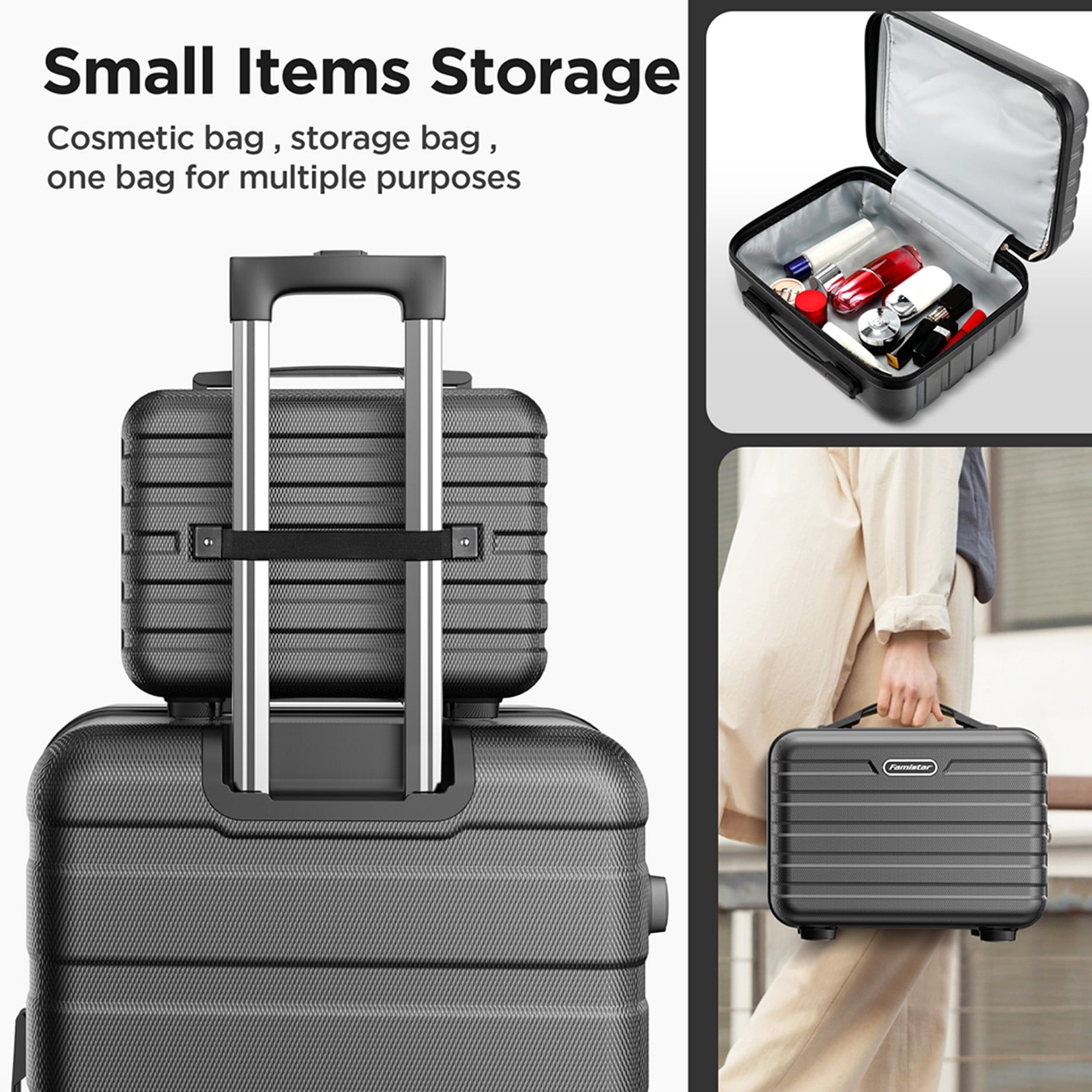 MAJUNES 11Pcs Luggage Sets, ABS Hardshell Suitcase w/ Dual 360° Spinner Wheels & TSA Lock, Lightweight Durable Hardside Carry on Luggage for Travel, Deep Black